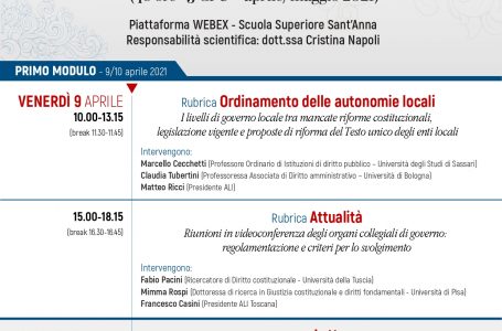 Al via il Corso di Alta Formazione “Politica e Amministrazione negli Enti Locali” organizzato da ALI e Scuola Superiore Sant’Anna di Pisa